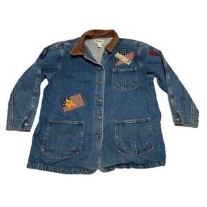 Haiks Jacket Womens 1X Denim Barn Chore Patchwork Embroidery Brown Collar USA